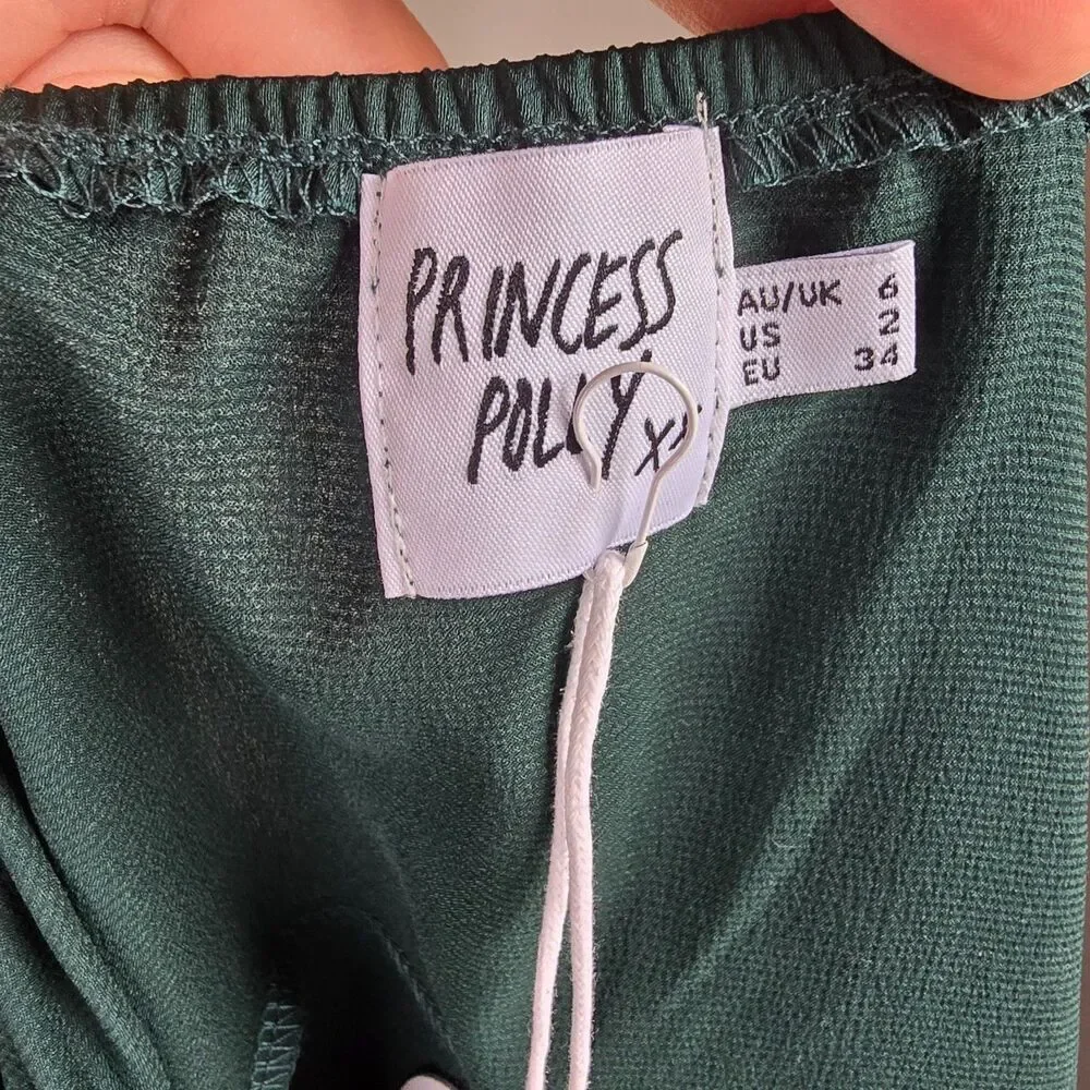 Princess polly Ruffle Front Wrap Dress Emerald Green size 2 New with flaw